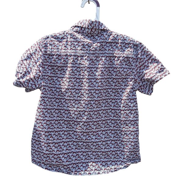 Boys Free Planet Shark Print Button Down Shirt Sz 6 White Palm Tree Short Sleeve - Picture 10 of 11